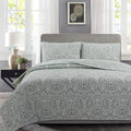 Sage and forest green ombre leaf medallion reversible quilt set