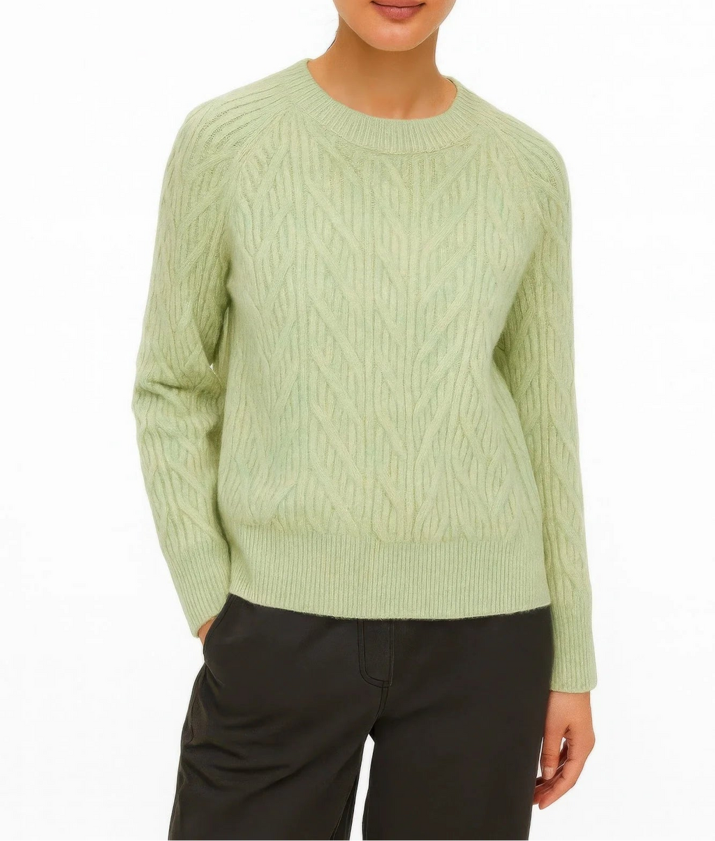 Light green braid knit cable sweater for women