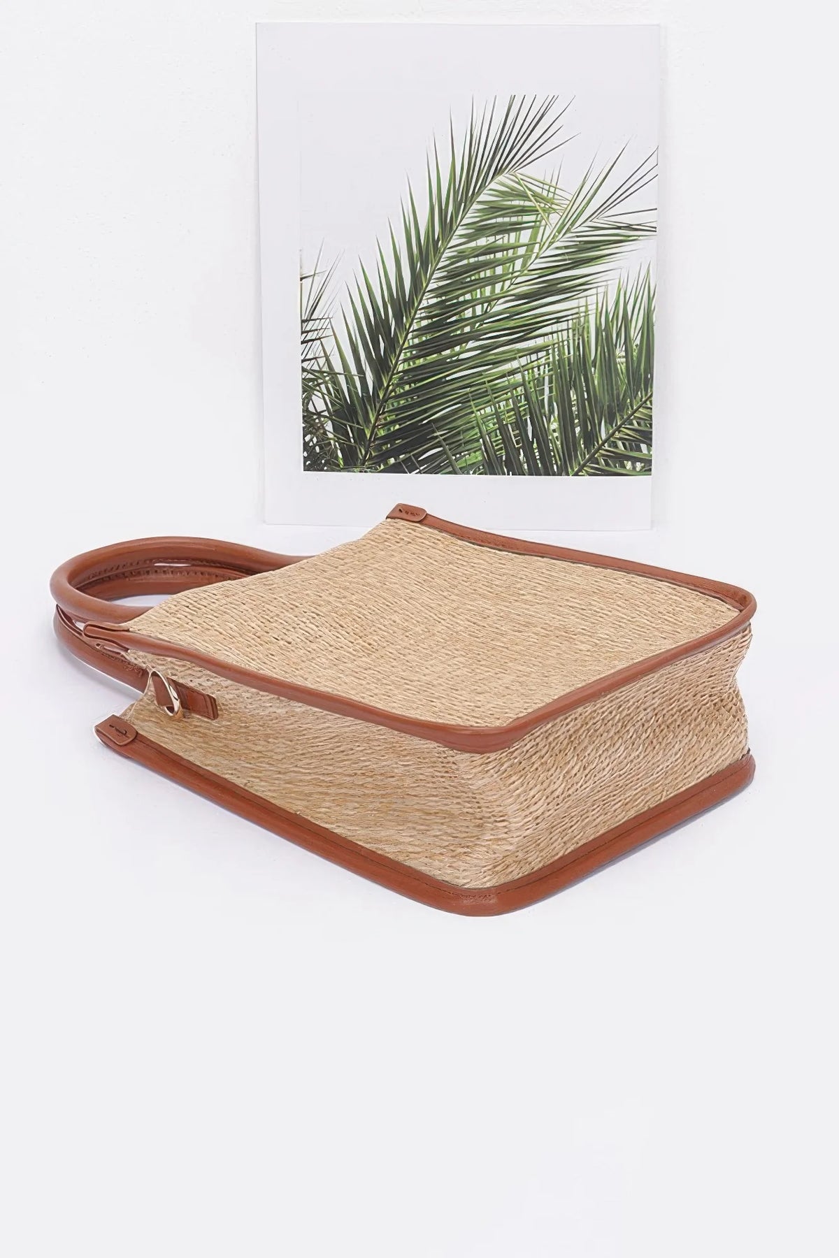 Khaki Faux Straw Tote Bag