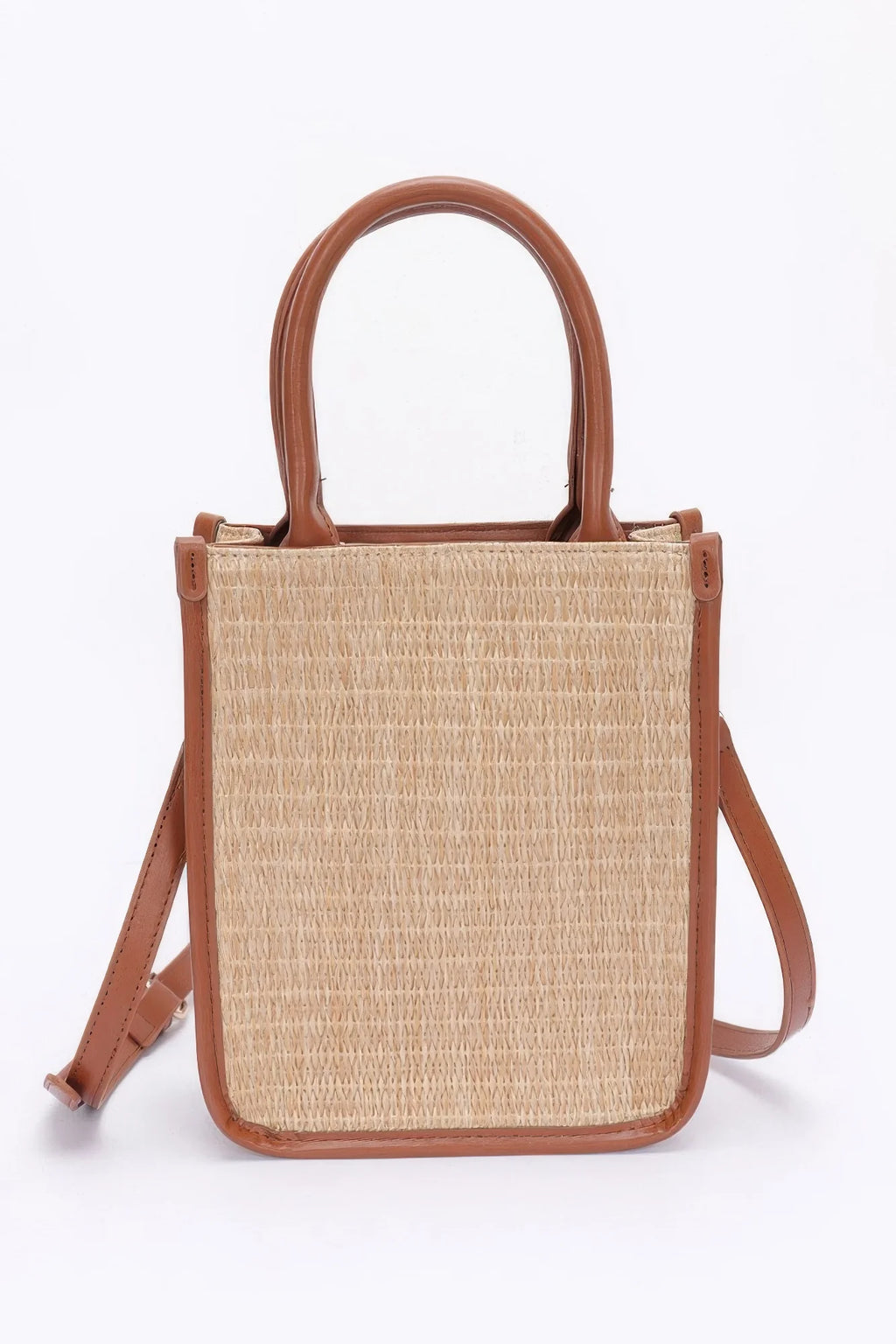 Khaki Faux Straw Tote Bag