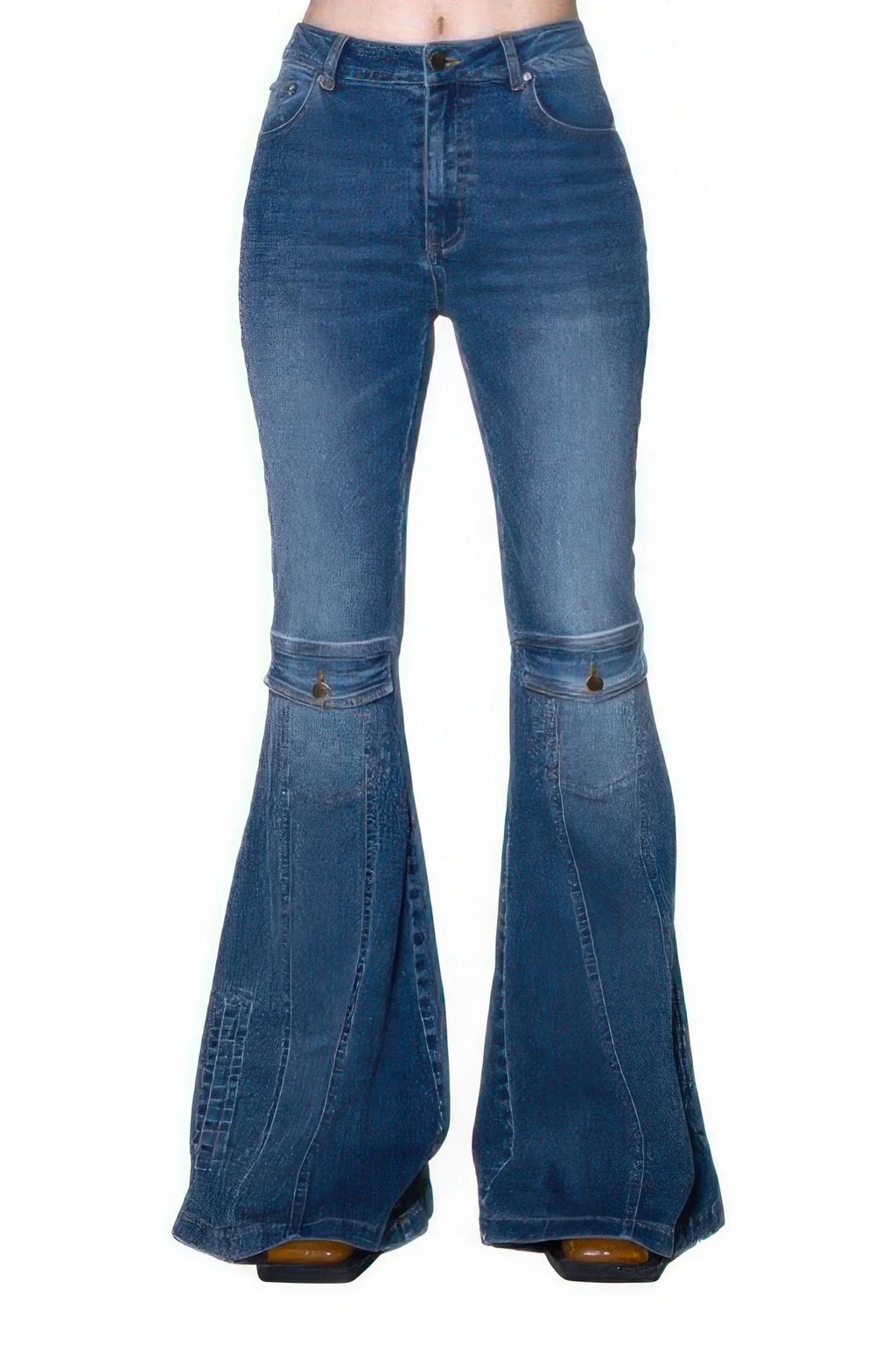 Women's high-rise panel flare jeans in vintage mid blue
