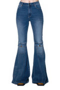 Women's high-rise panel flare jeans in vintage mid blue
