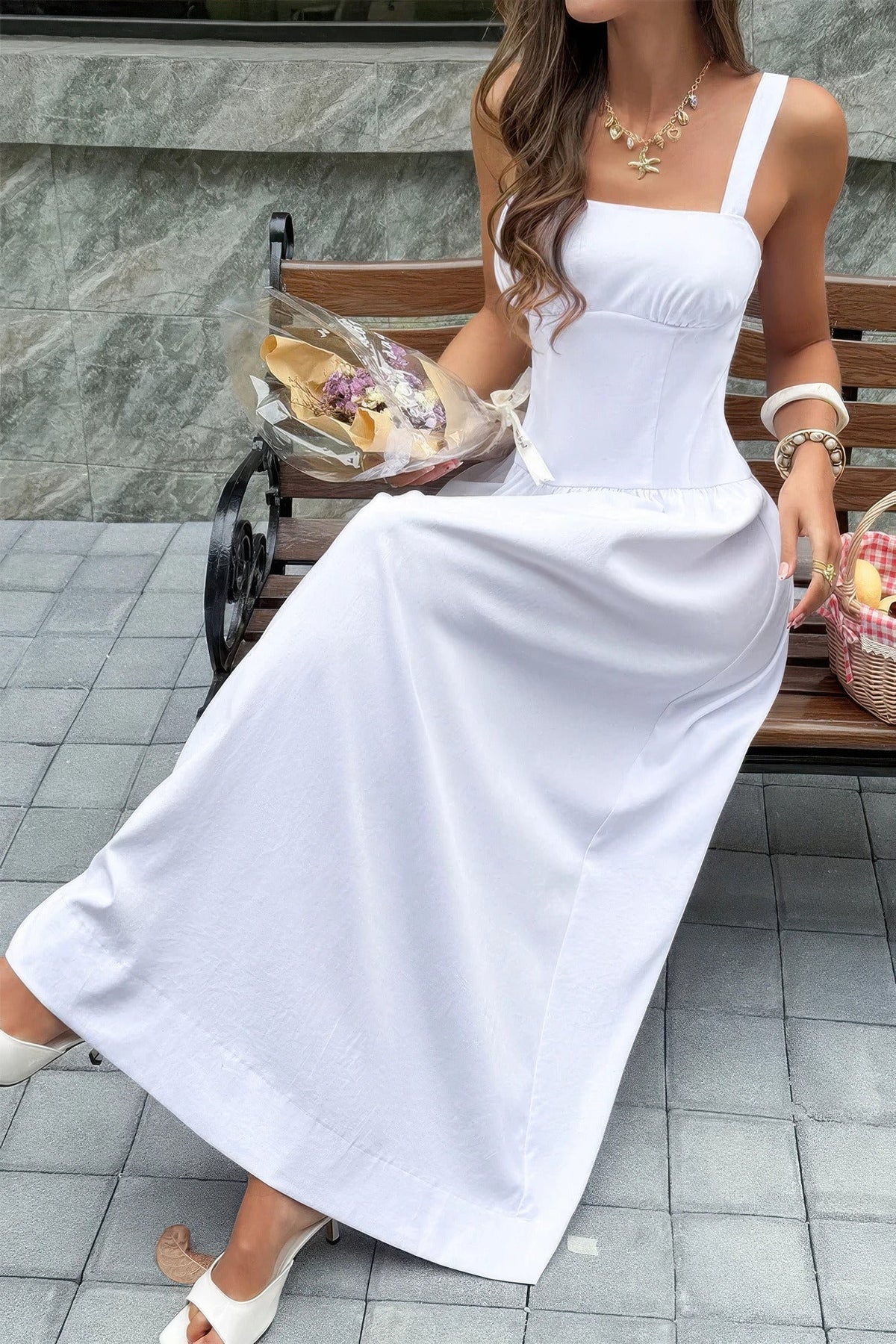 Sleeveless Square Neck Flowy Maxi Dress