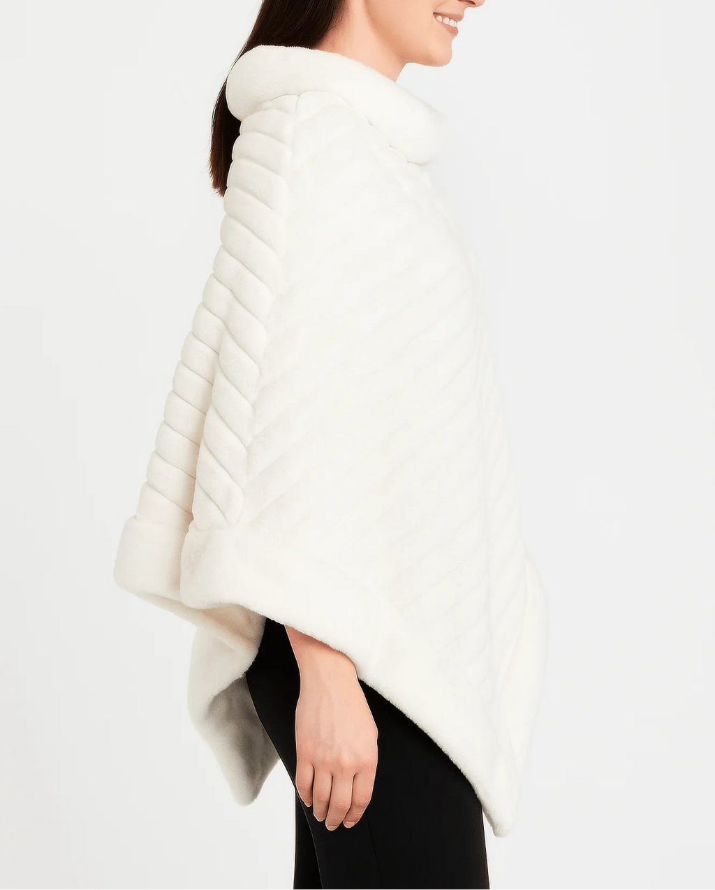 Women's Winter White Faux Fur Poncho