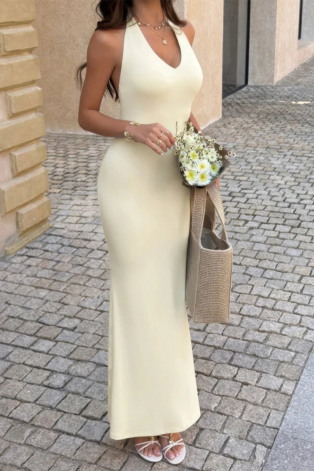 Women's V-Neck Halter Maxi Dress